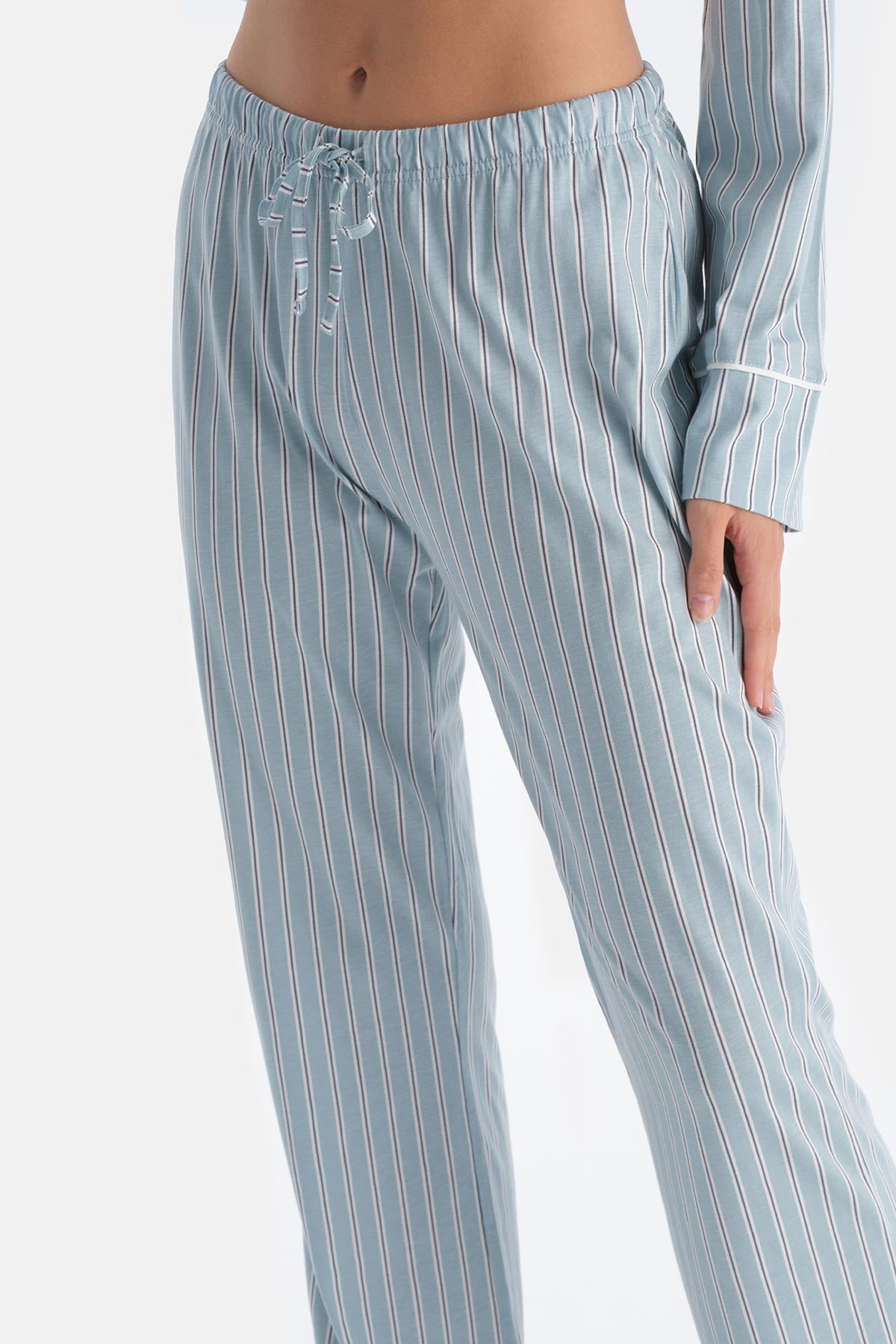 Light Blue STRIPED COMBED MODAL SHIRT PAJAMA SET