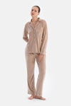 Light Brown VELVET SHIRT TROUSERS PAJAMA SET