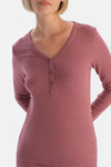 Dusty Rose V-NECK BUTTONED PAJAMA SET
