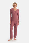 Dusty Rose V-NECK BUTTONED PAJAMA SET