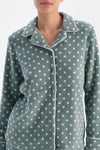 Light Grey POLKA DOT FLEECE SHIRT AND TROUSERS PAJAMA SET
