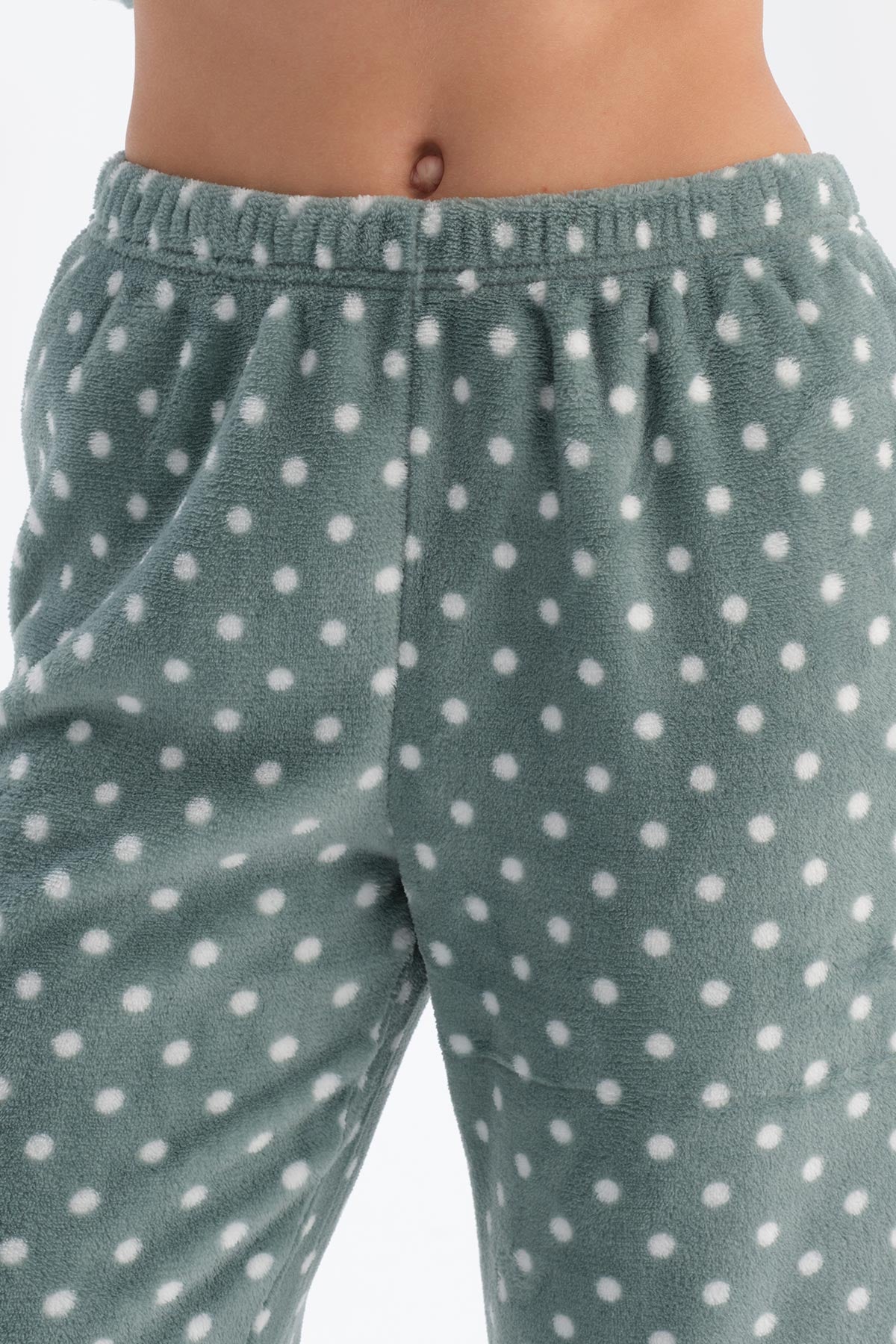 Light Grey POLKA DOT FLEECE SHIRT AND TROUSERS PAJAMA SET