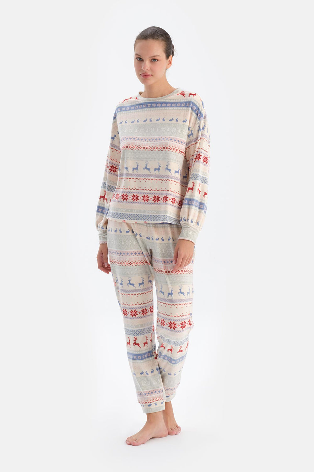 MULTICOLOR PRINTED VELVET PAJAMA SET