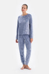 Blue EMBOSS STAR PRINTED T-SHIRT TROUSERS PAJAMA SET