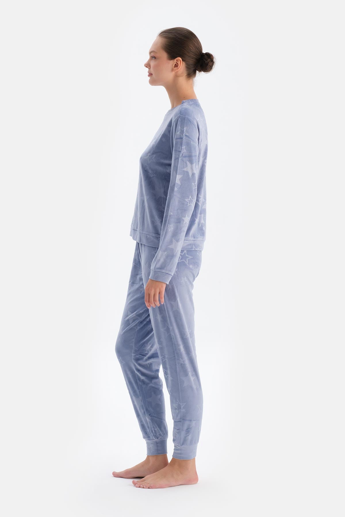 Blue EMBOSS STAR PRINTED T-SHIRT TROUSERS PAJAMA SET