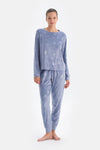 Blue EMBOSS STAR PRINTED T-SHIRT TROUSERS PAJAMA SET