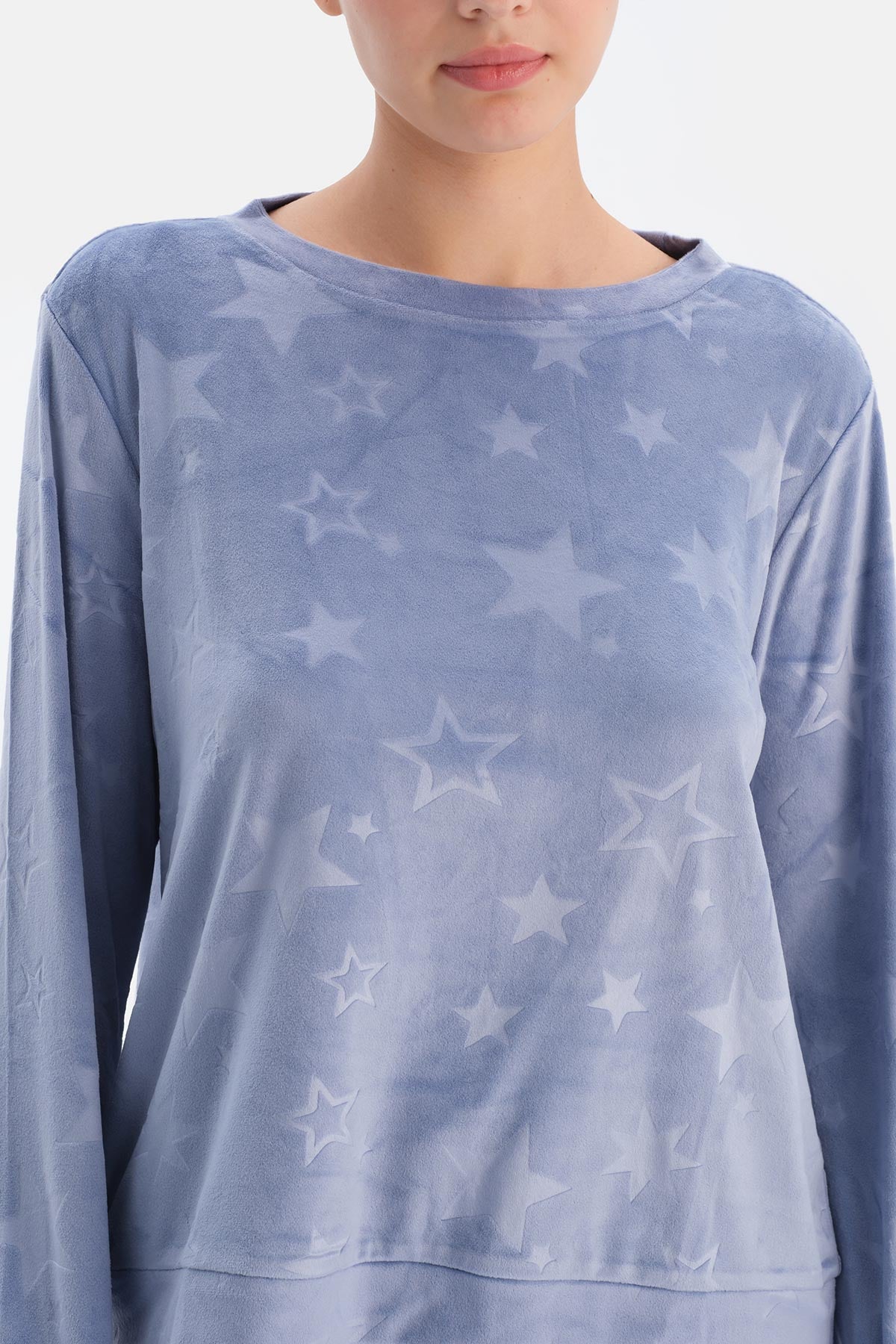 Blue EMBOSS STAR PRINTED T-SHIRT TROUSERS PAJAMA SET