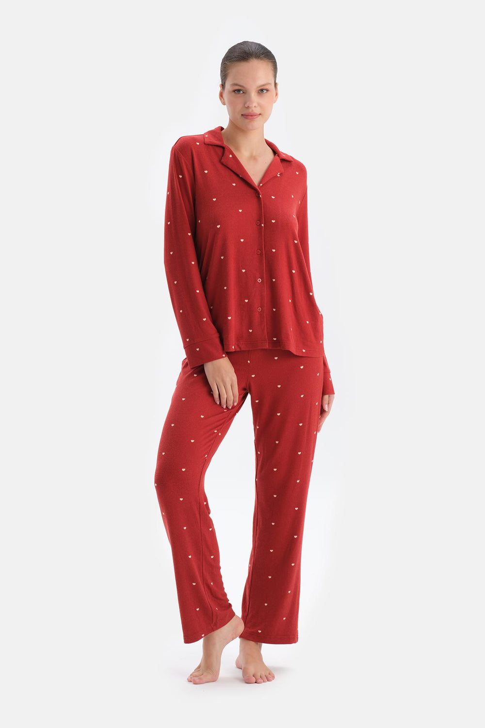 Red POLKA DOT THERMAL SHIRT TROUSERS PAJAMA SET