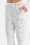 Ekru Metraj Baskılı Termal Gömlek Pantolon Pijama Takımı