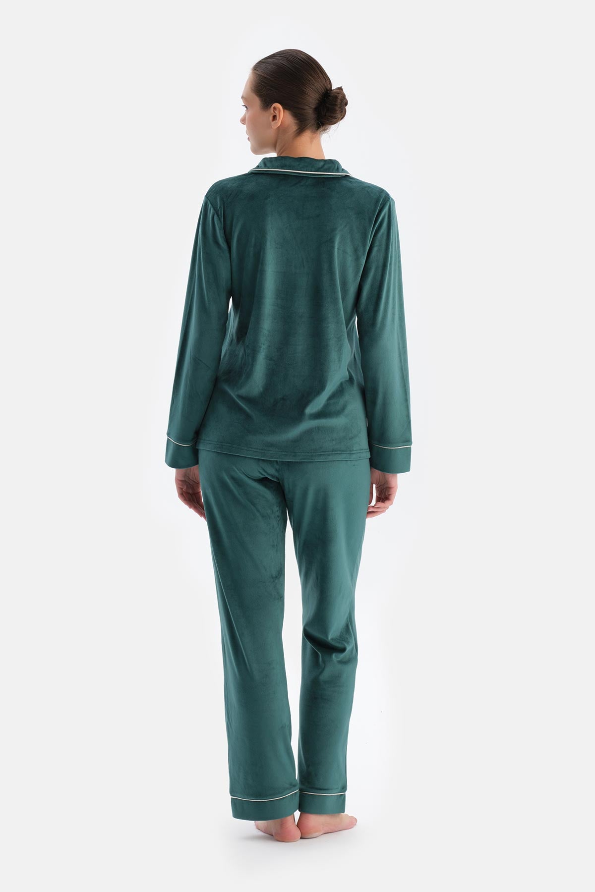 Petrol Green VELVET SHIRT TROUSERS PAJAMA SET