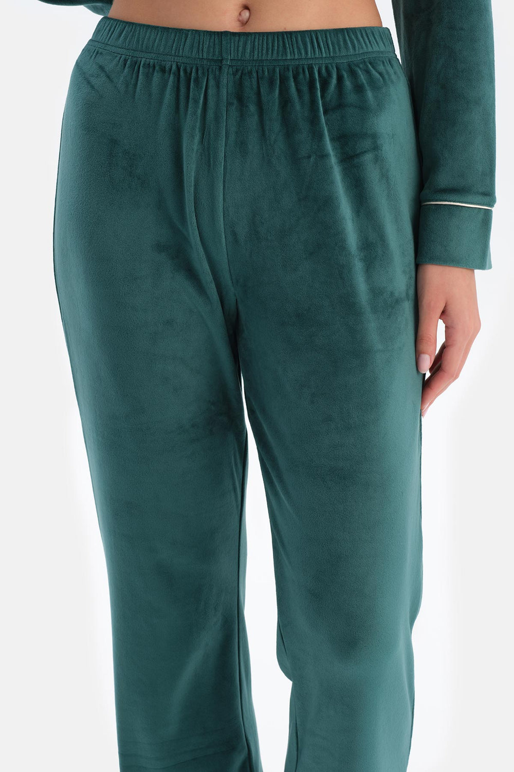 Petrol Green VELVET SHIRT TROUSERS PAJAMA SET