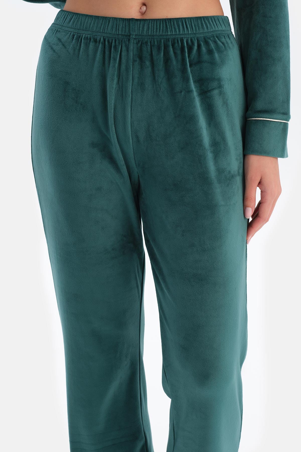 Petrol Green VELVET SHIRT TROUSERS PAJAMA SET