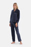 Navy EMBROIDERY DETAILED VELVET SHIRT TROUSERS PAJAMA SET