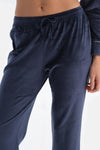 Navy EMBROIDERY DETAILED VELVET SHIRT TROUSERS PAJAMA SET