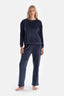 Lacivert Bisiklet Yaka Uzun Kollu Kadife Pijama Takımı