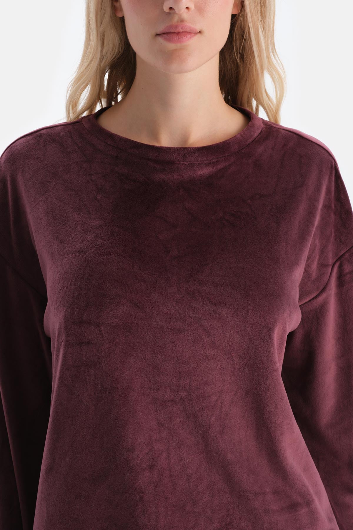Damson CREW NECK LONG SLEEVE VELVET PAJAMA SET