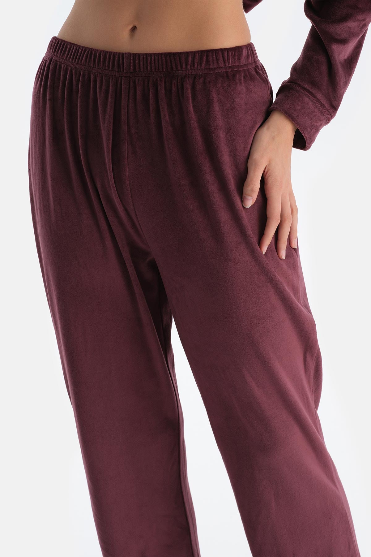 Damson CREW NECK LONG SLEEVE VELVET PAJAMA SET