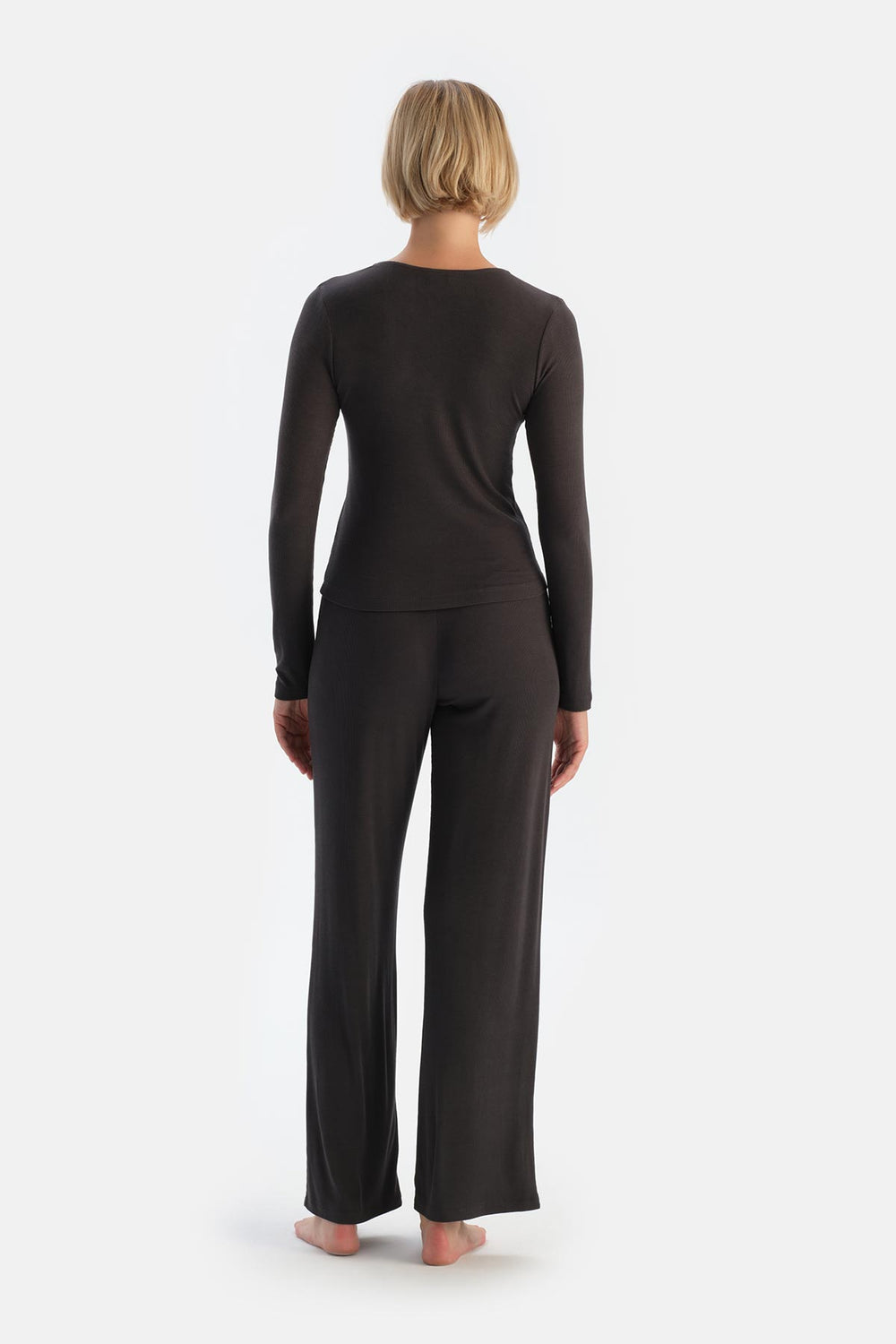 Anthracite U-NECK BUTTONED PAJAMA SET