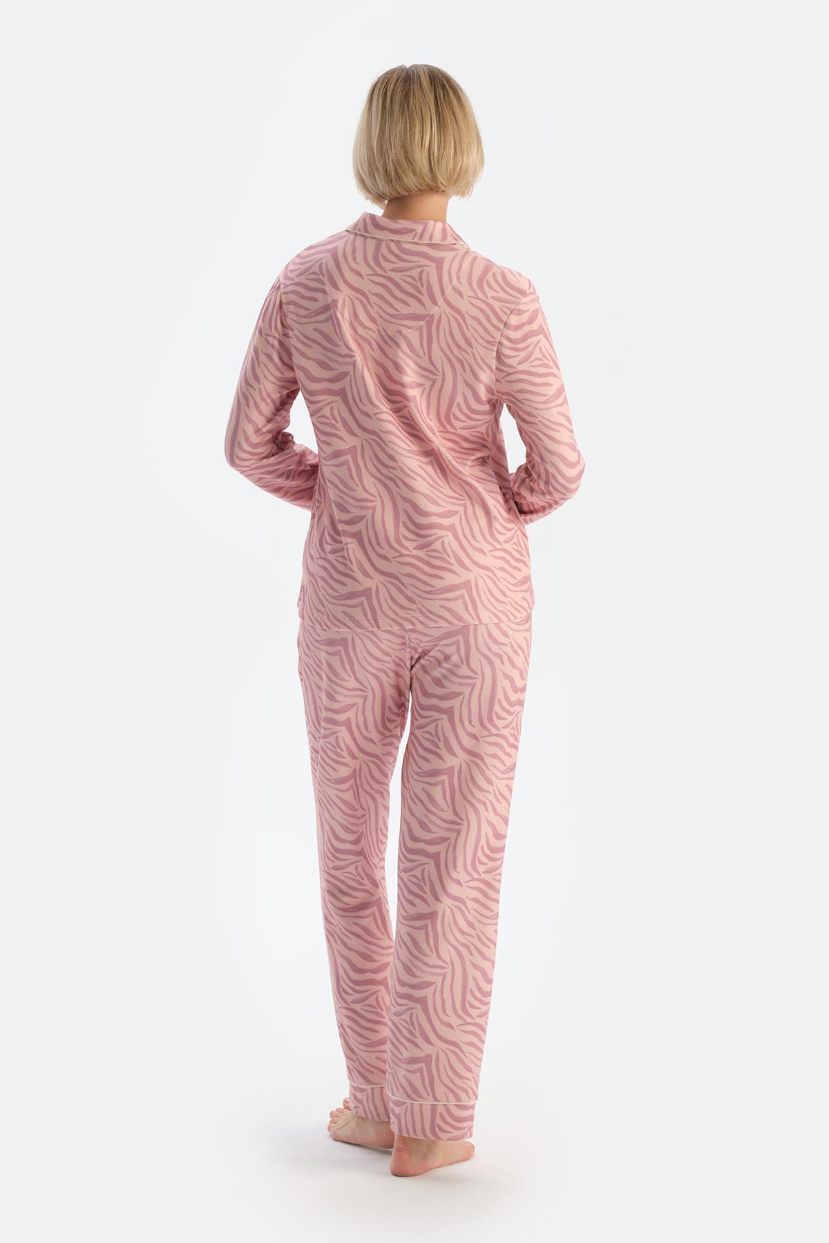 Light Pink ZEBRA PATTERNED SHIRT AND TROUSERS PAJAMA SET