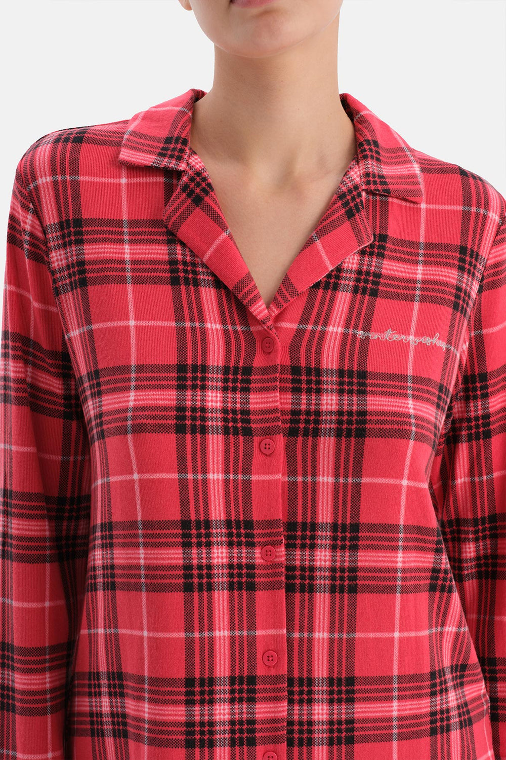 Kırmızı Ekoseli Termal Gömlek Pantolon Pijama Takımı