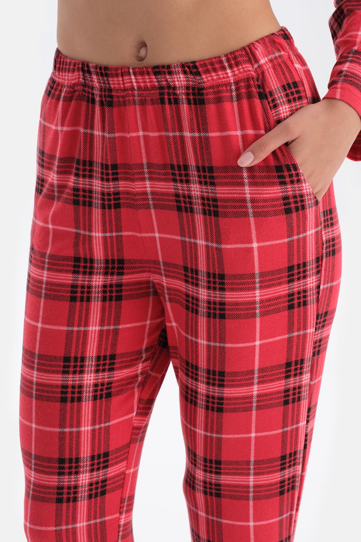 Kırmızı Ekoseli Termal Gömlek Pantolon Pijama Takımı