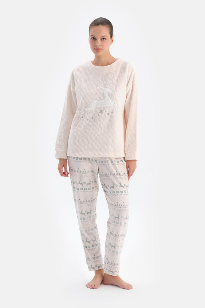 Soft Pink DEER PATTERNED PRINTED PAJAMA SET