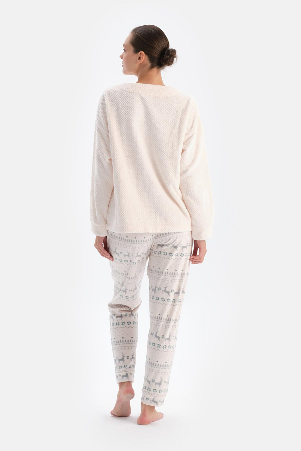 Soft Pink DEER PATTERNED PRINTED PAJAMA SET