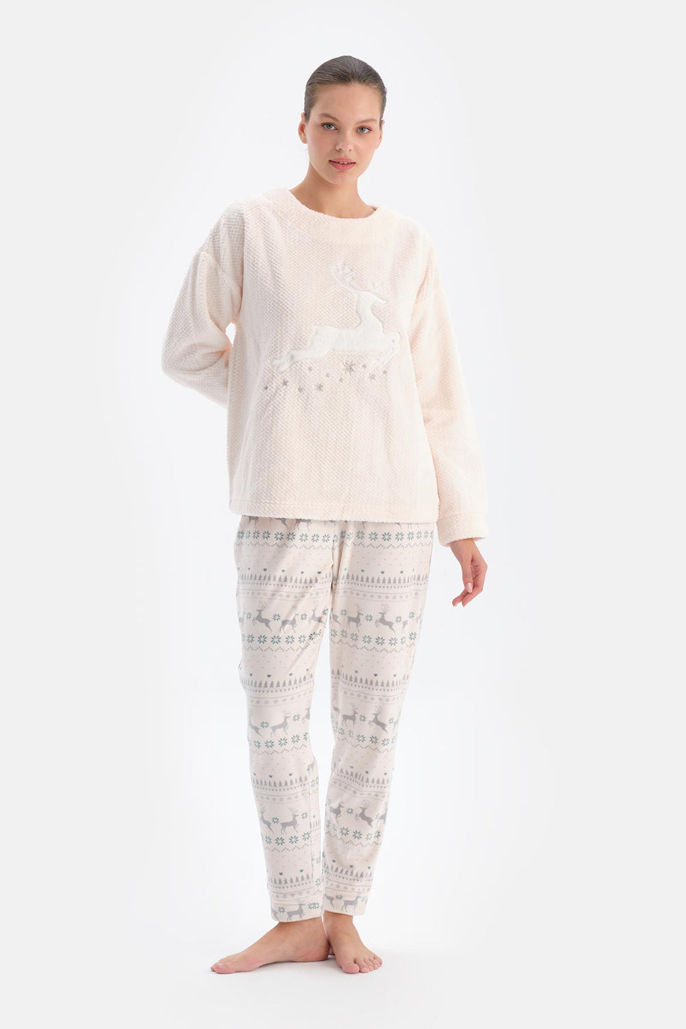 Soft Pink DEER PATTERNED PRINTED PAJAMA SET