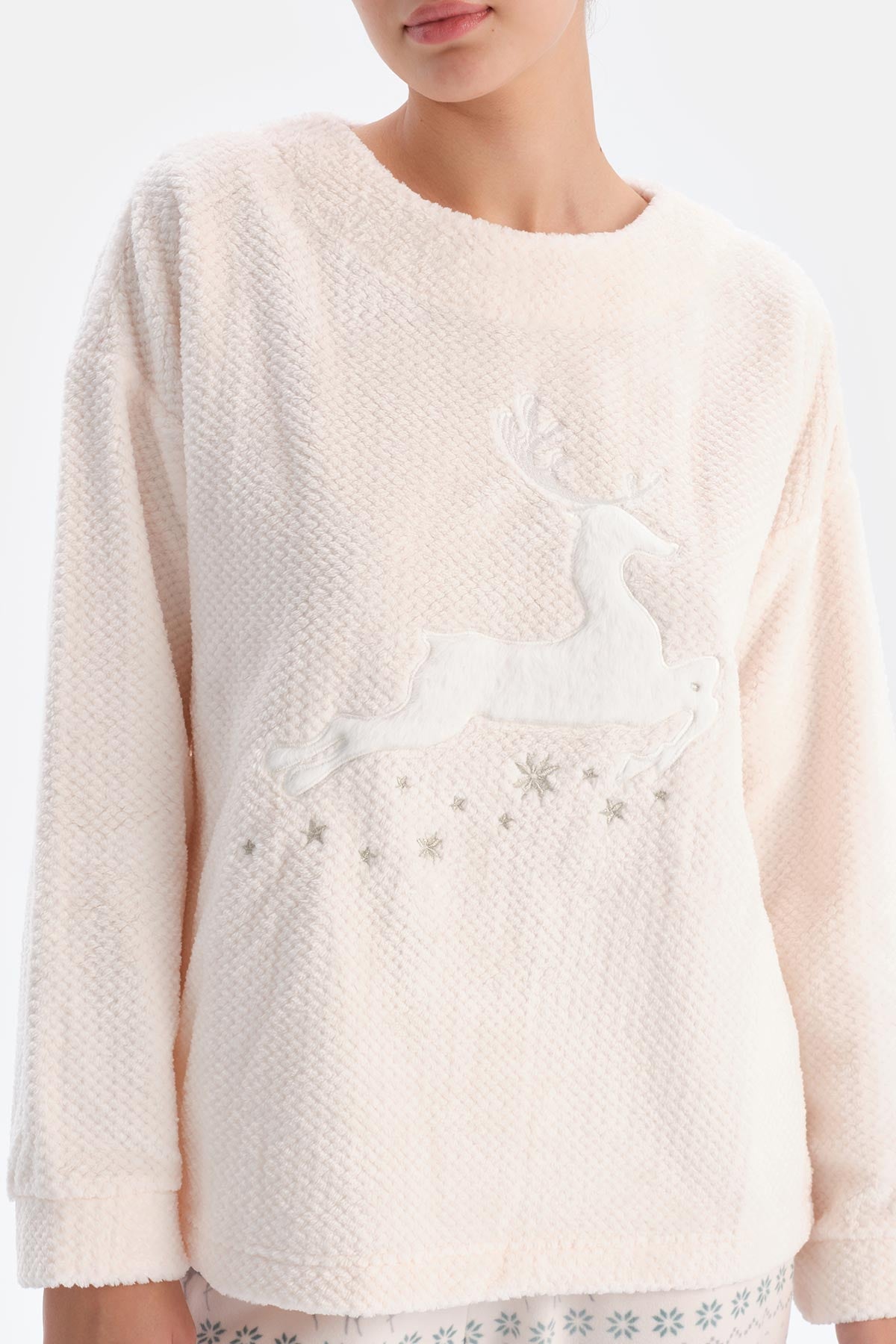 Soft Pink DEER PATTERNED PRINTED PAJAMA SET