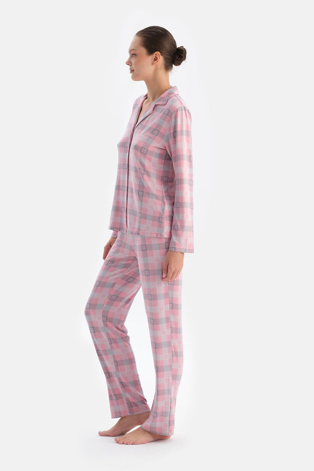 Soft Pink PLAID THERMAL SHIRT TROUSERS PAJAMA SET
