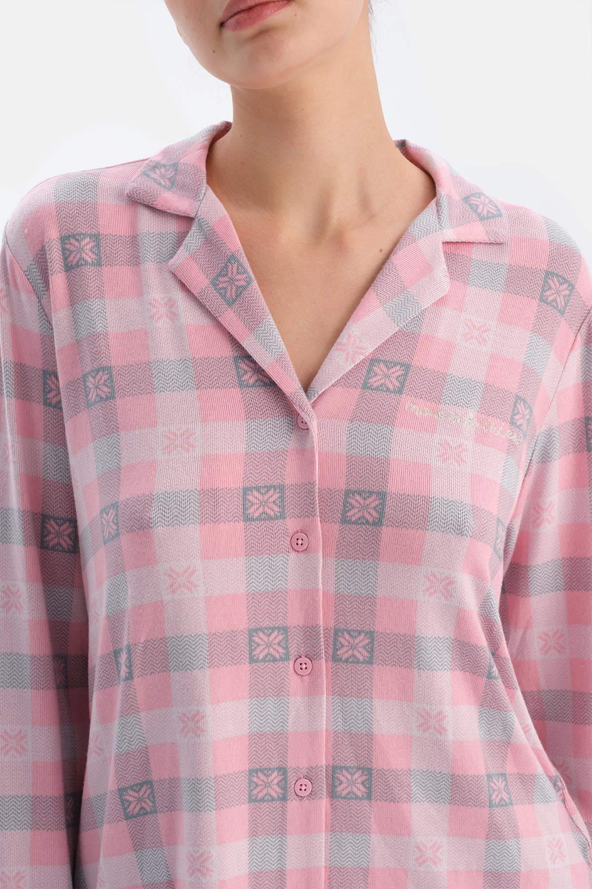 Soft Pink PLAID THERMAL SHIRT TROUSERS PAJAMA SET