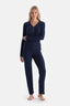 Navy V-NECK BUTTONED PAJAMA SET
