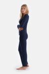 Navy V-NECK BUTTONED PAJAMA SET