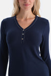 Navy V-NECK BUTTONED PAJAMA SET