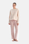 Ecru EMBROIDERED FLEECE SWEATSHIRT AND TROUSERS PAJAMA SET