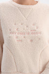 Ecru EMBROIDERED FLEECE SWEATSHIRT AND TROUSERS PAJAMA SET