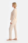 Pudra Kayık Yaka Dantel Detaylı Penye Modal Pijama Takımı
