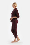 Bordo Biye Detaylı Cepli Penye Modal Pijama Takımı