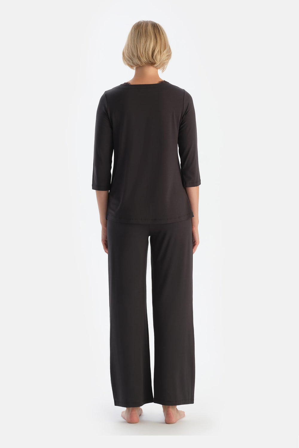 Anthracite BOAT NECK LACE DETAILED PAJAMA SET