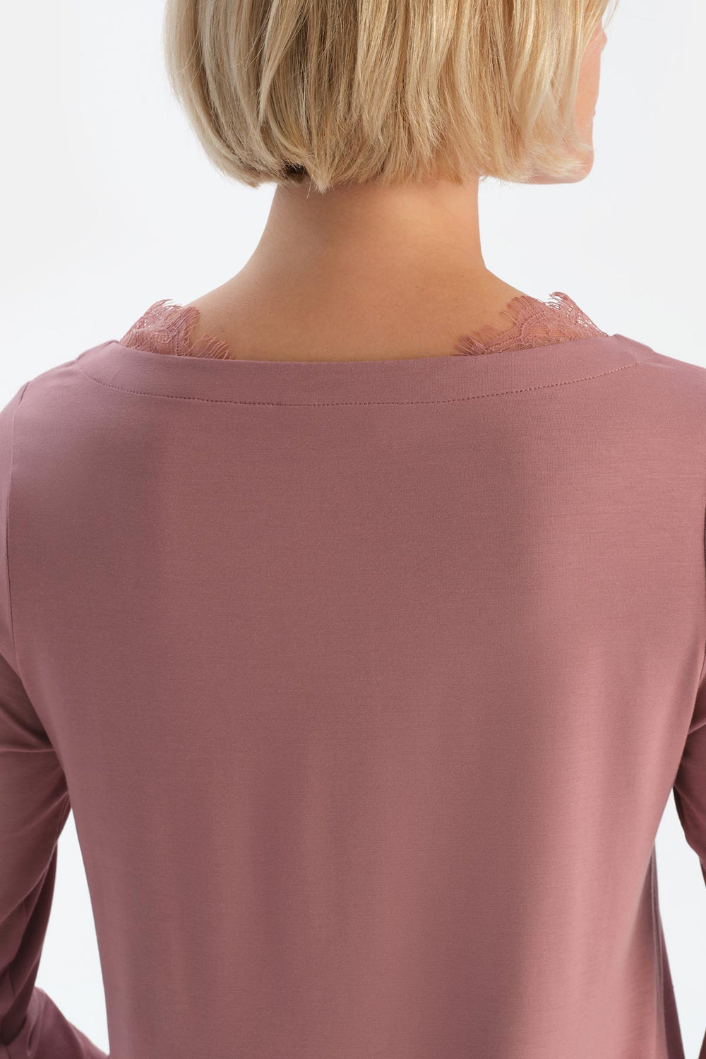 Gül Kurusu Kayık Yaka Dantel Detaylı Pijama Takımı