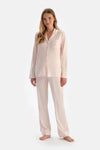 Light Pink STRIPED COMBED MODAL SHIRT TROUSERS PAJAMA SET