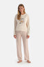 Ecru PRINT DETAIL LONG SLEEVE T-SHIRT TROUSERS PAJAMA SET