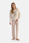 Ecru PRINT DETAIL LONG SLEEVE T-SHIRT TROUSERS PAJAMA SET