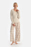 Ecru T-SHIRT & WOVEN TROUSERS PAJAMA SET