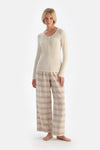 Ecru T-SHIRT & WOVEN TROUSERS PAJAMA SET