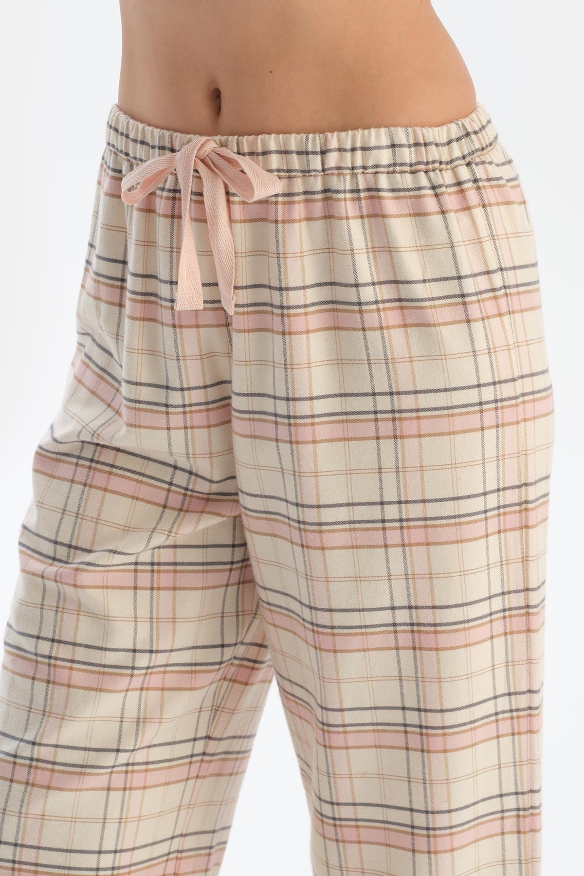 Ecru T-SHIRT & WOVEN TROUSERS PAJAMA SET