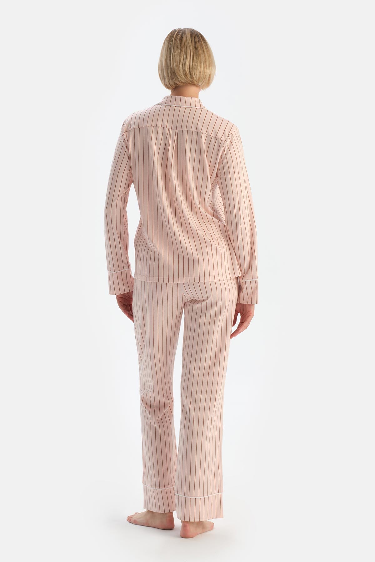 Light Pink STRIPED COMBED MODAL SHIRT TROUSERS PAJAMA SET