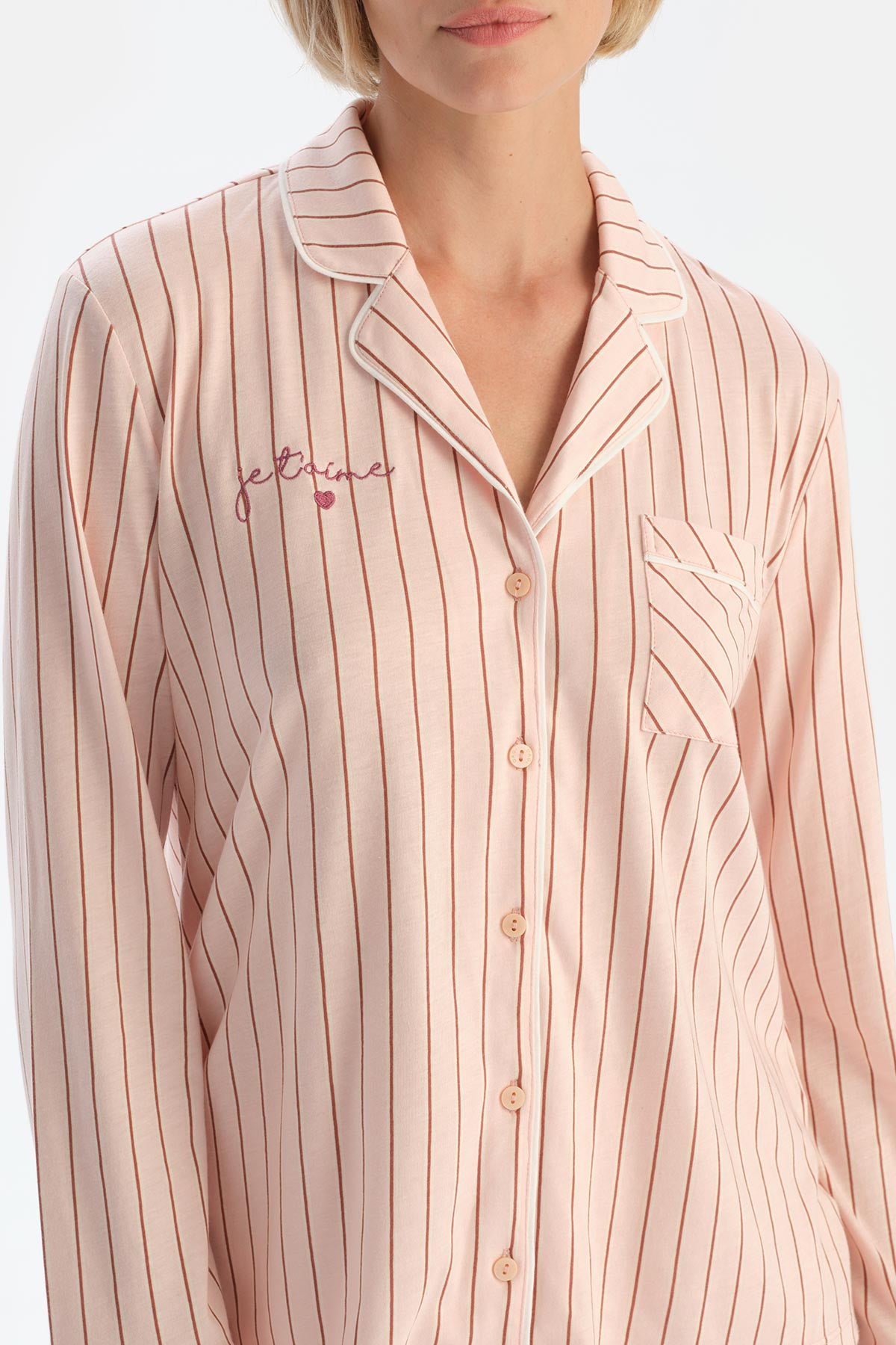 Light Pink STRIPED COMBED MODAL SHIRT TROUSERS PAJAMA SET