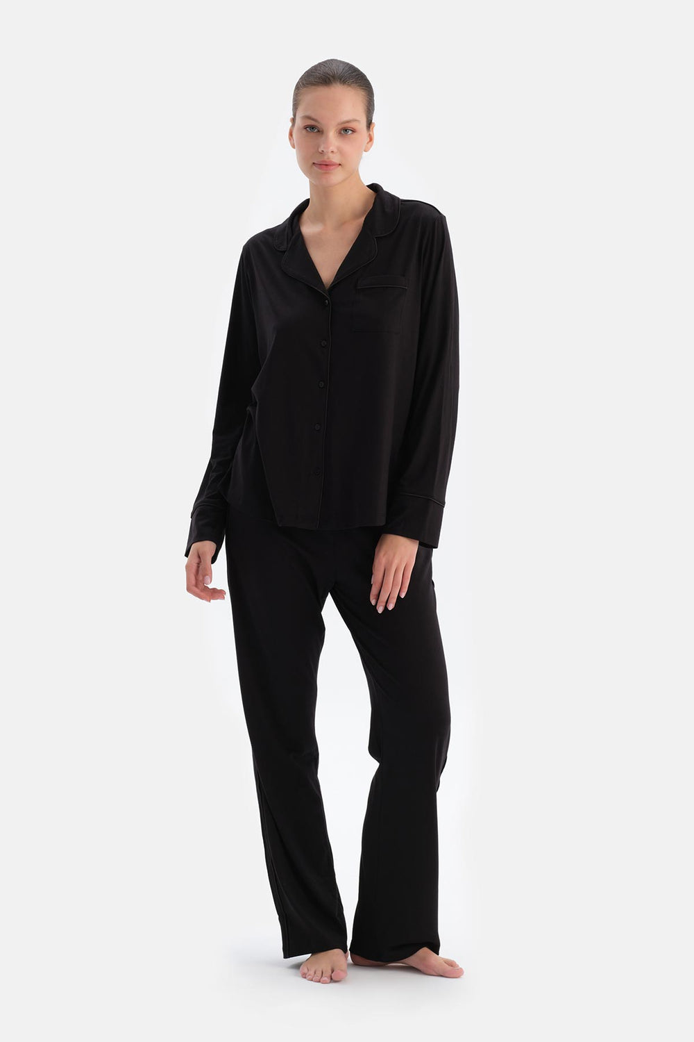 Black SHIRT AND TROUSERS PAJAMA SET