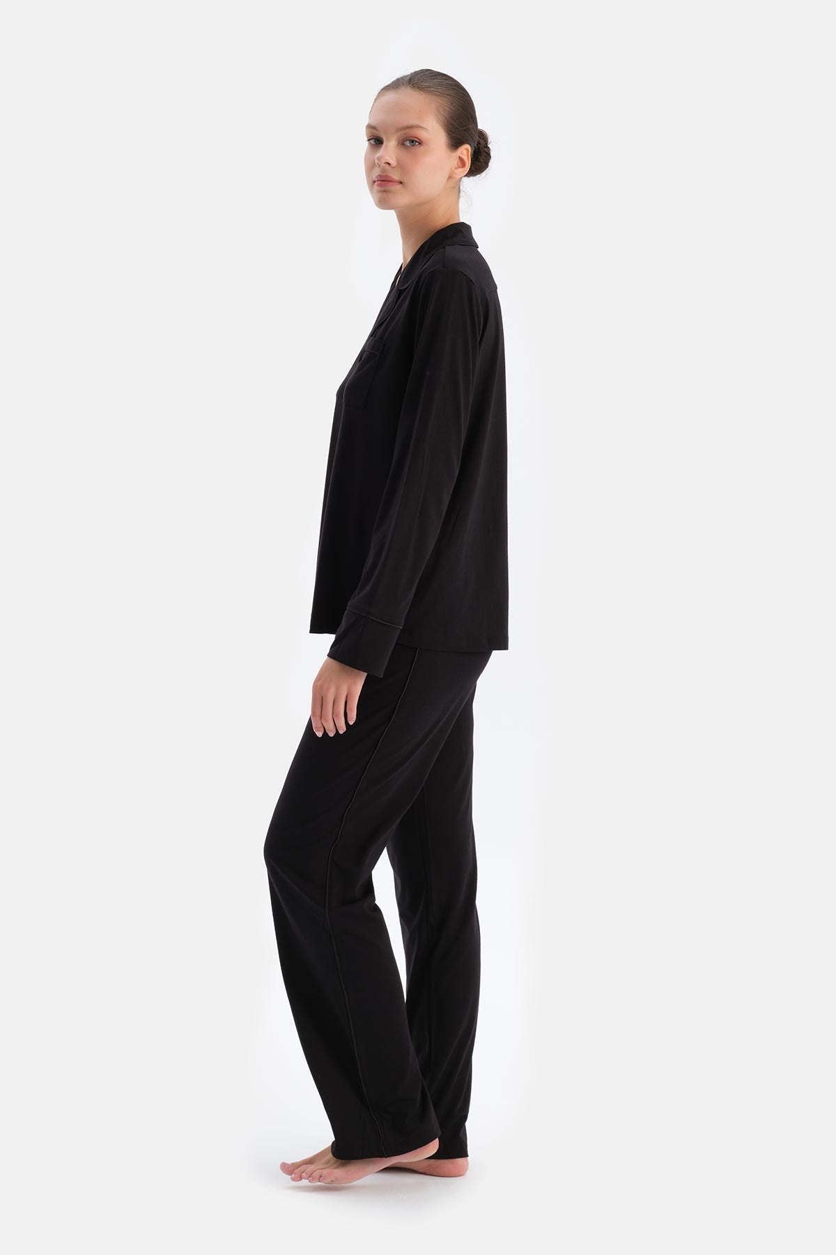 Black SHIRT AND TROUSERS PAJAMA SET